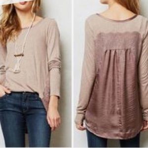 Anthropologie Bordeaux Satin and Lace Ribbed top